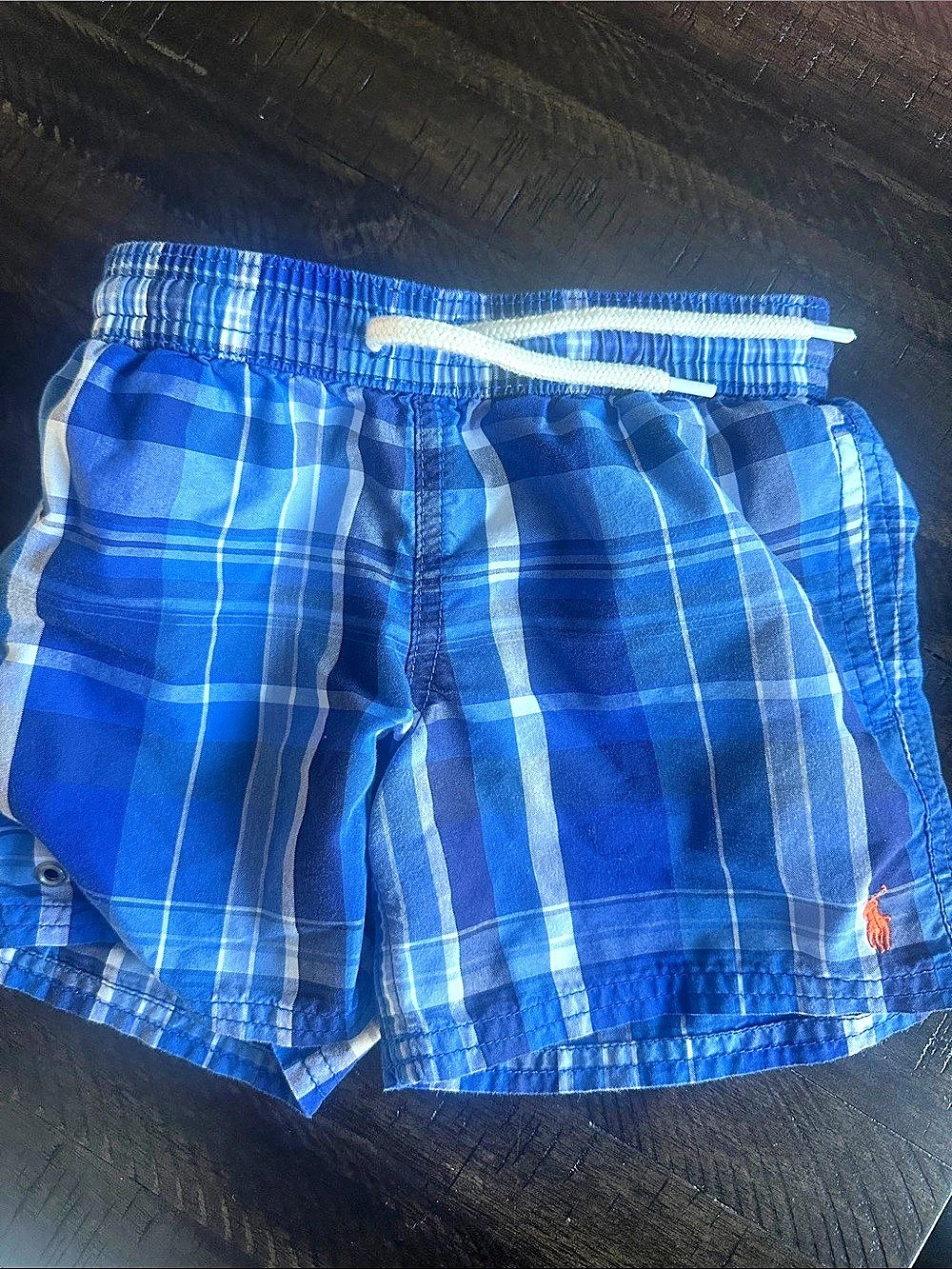 Polo Ralph Lauren Toddler Boys Plaid Traveler Swim Trunks Blue & White 3T